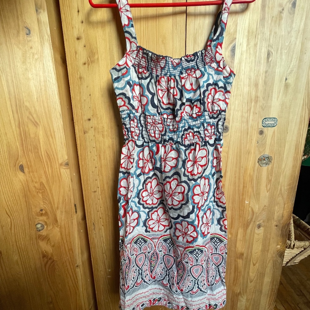 MOSSIMO SUPPLY CO Sweet Smocked Plumeria Paisley Sundress Tank Dress July 4th M